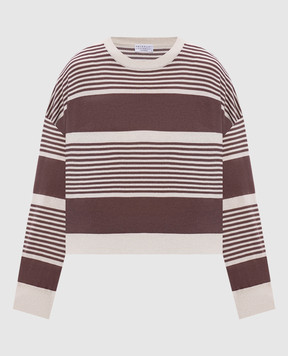Brunello Cucinelli Бежевый джемпер с кашемиром и шелком в полоску M41855310P