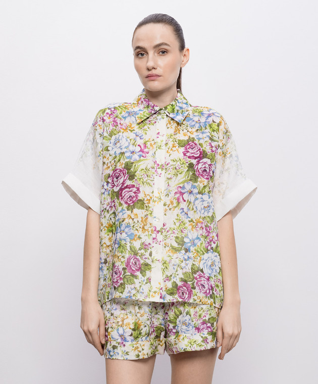 Christy Lynn Біла сорочка Rosa з льону в принт CLB356F55 зображення 3