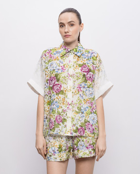 Christy Lynn Біла сорочка Rosa з льону в принт CLB356F55