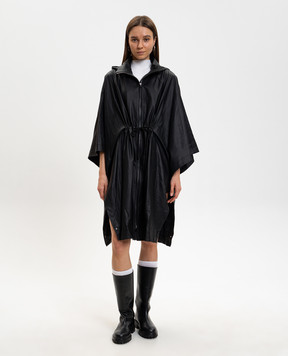 Yves Salomon Army Чорний шкіряний кейп з капюшоном 26EFC03104L05W