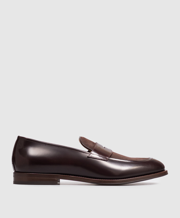 Brunello Cucinelli Коричневые кожаные глянцевые лоферы MZUFXEU678