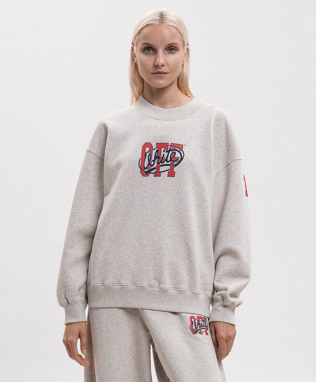 Off-White Бежевый меланжевый свитшот с принтом логотипа 2FE00513T изображение 3