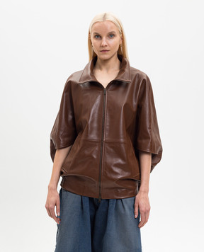 Balenciaga Коричнева шкіряна куртка з короткими рукавами 871987TUS11