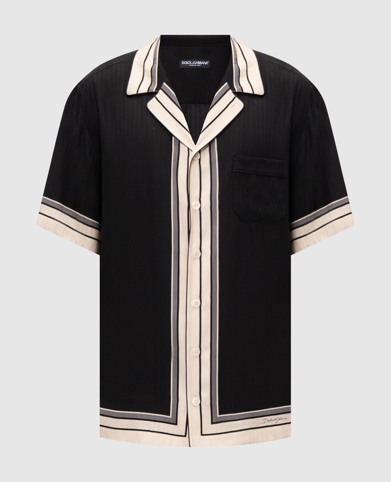 

Черная рубашка из шелка с контрастным окантованием, Черный, Рубашки