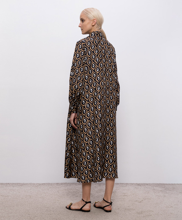 Max Mara Черное платье-рубашка из шелка в принт с поясом MXMGIARA изображение 4