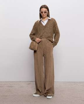 Brunello Cucinelli Коричневий пуловер в паєтки MMS579702P