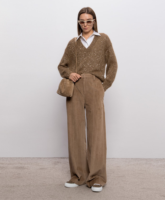 Brunello Cucinelli Коричневий пуловер в паєтки MMS579702P зображення 2
