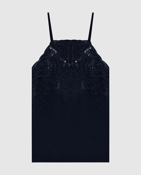 Twinset Синій топ з льоном з вишивкою рішельє 261TP2311