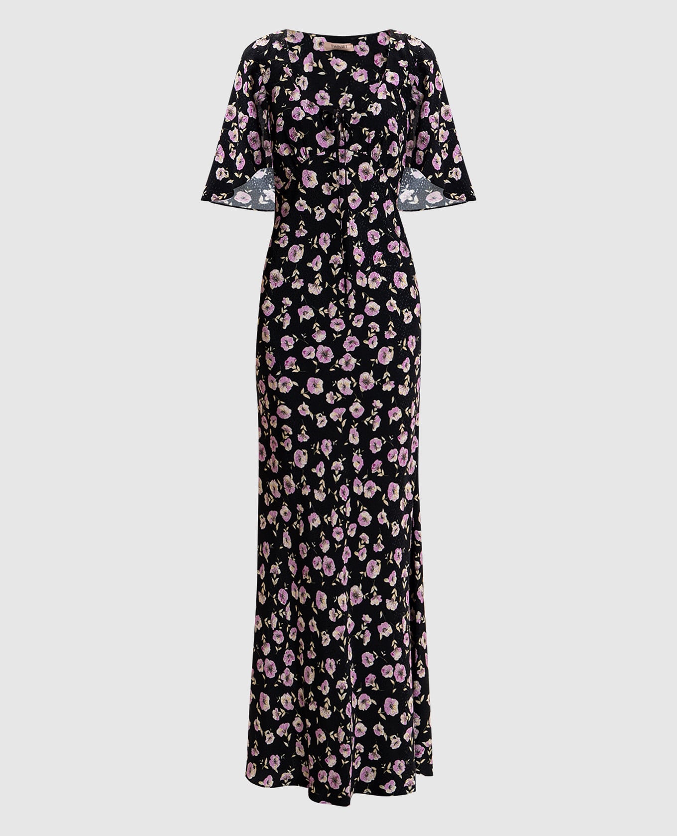 Черное платье макси в цветочный принт
