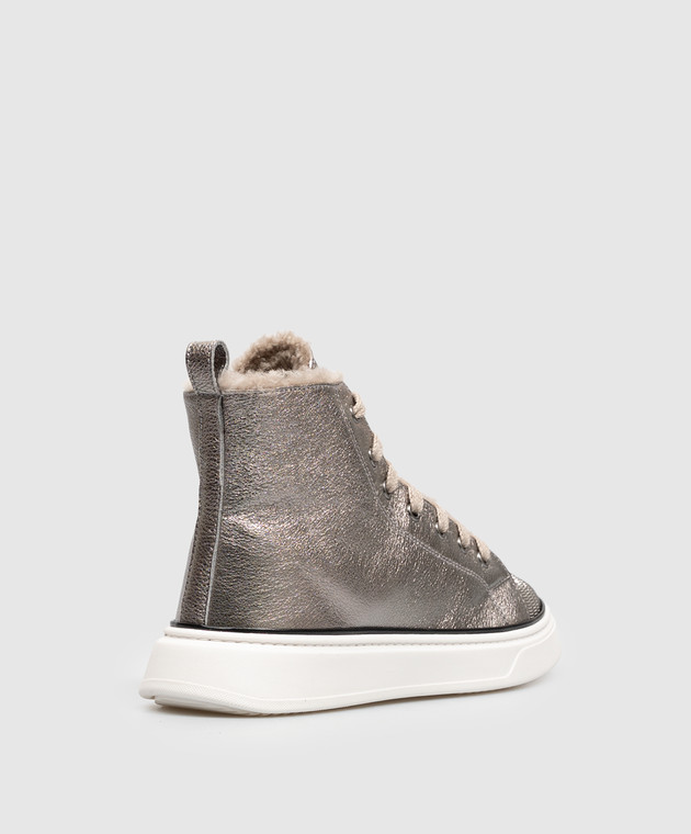Brunello Cucinelli Дитячі шкіряні хайтопи на хутрі BZFAY1G409 зображення 3