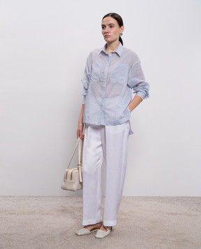 Peserico Блакитна сорочка із шовком в смужку з ланцюжком моніль A0639900679