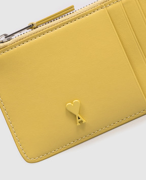 Ami Paris Желтый кожаный картхолдер с эмблемой USL703AL0138