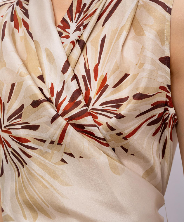 Brunello Cucinelli Бежева блуза із шовку в принт MQ967EG906 зображення 5