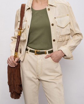 Balmain Кожаный ремень Anthem цвета хаки GN0WJ191LMTE