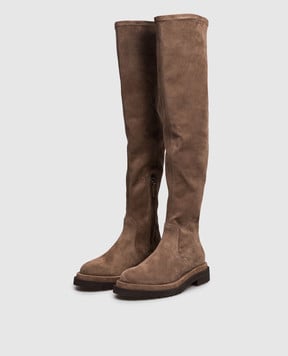 Brunello Cucinelli Коричневые замшевые ботфорты MZSFG3116