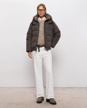 Brunello Cucinelli Коричневий стьобаний пуховик з ланцюжком моніль MH5257216