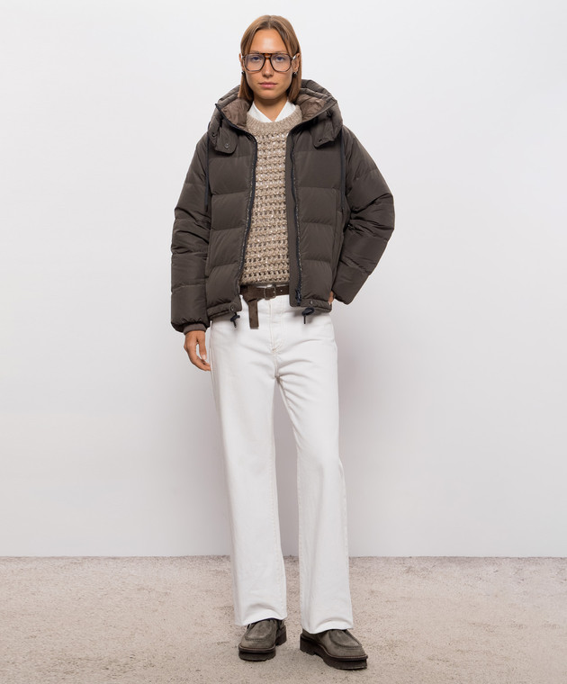 Brunello Cucinelli Коричневый стеганый пуховик с цепочкой мониль MH5257216 изображение 2