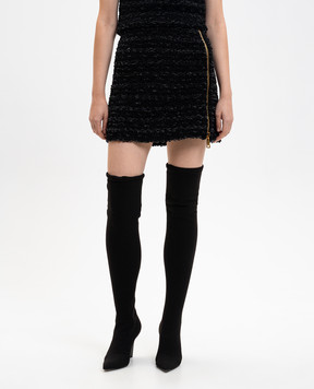 Balmain Чорна твідова спідниця з блискавкою FF0LBB10KJ16