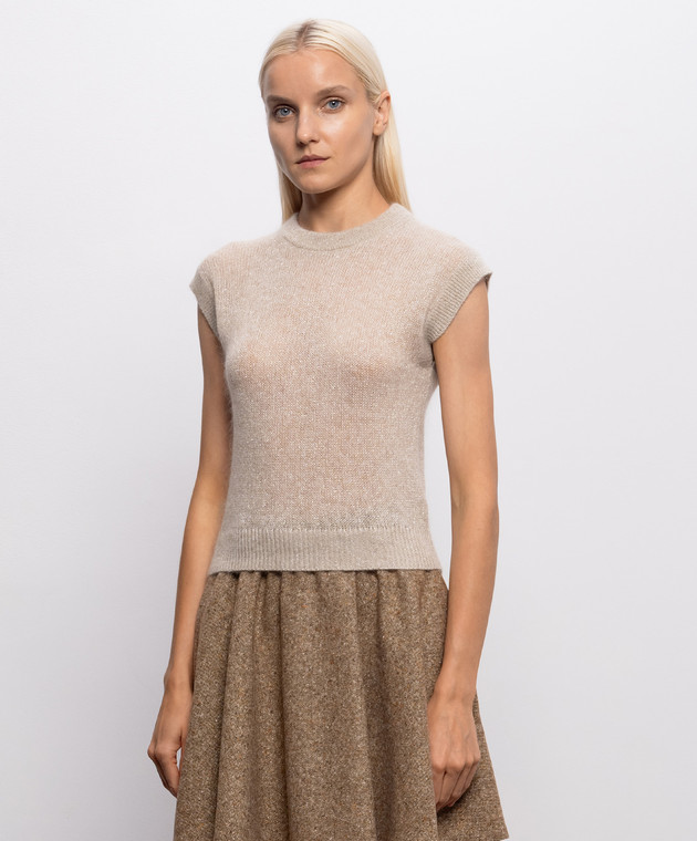 Brunello Cucinelli Бежевий в'язаний топ з вовною MBG775530 зображення 3