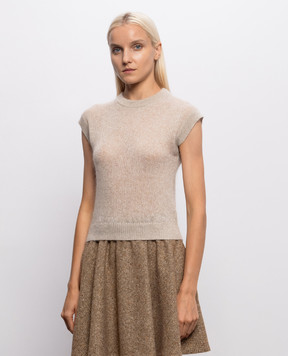 Brunello Cucinelli Бежевый вязаный топ с шерстью MBG775530