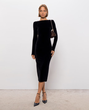 Balmain Черное велюровое платье с открытой спиной HF1RR021JM26