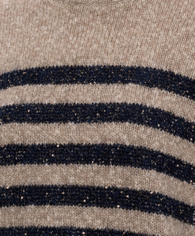 Brunello Cucinelli Коричневий светр з вовни в кашеміру в смужку MGY563700P зображення 5