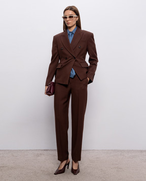 Brunello Cucinelli Коричневый двубортный жакет из шерсти MG5537243P