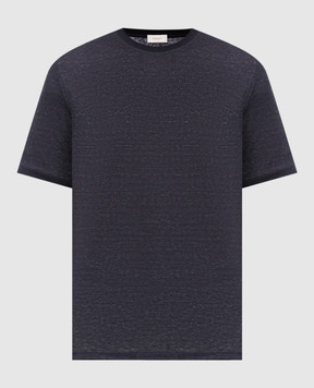 Agnona Синя футболка з льону з вишивкою логотипа TT11U3YY3007