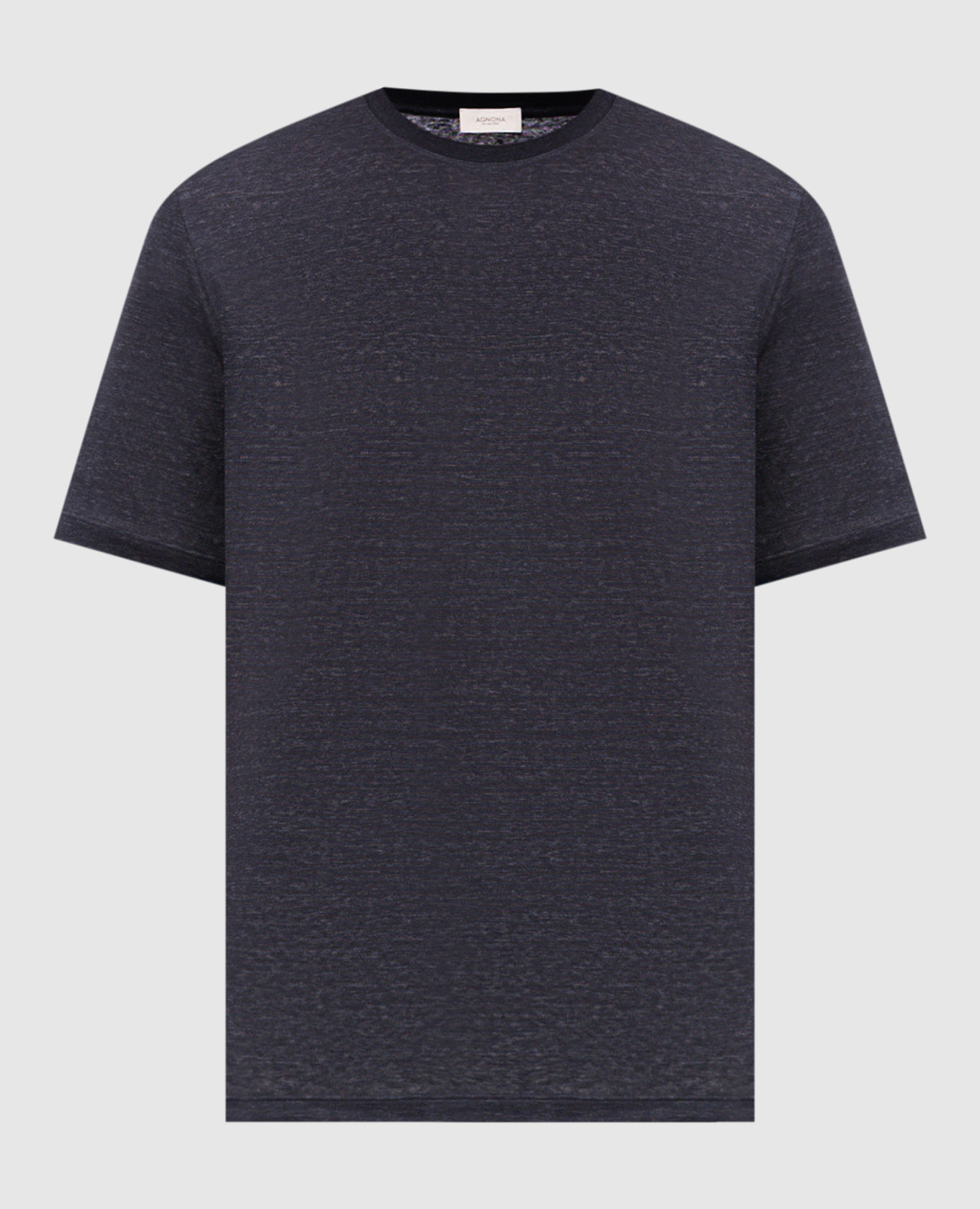 Голубая футболка из льна с вышивкой логотипа