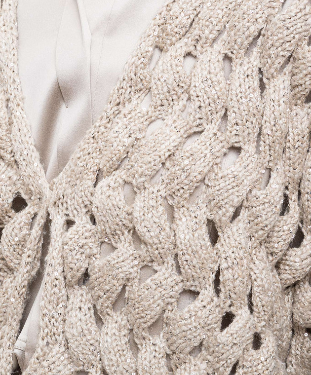 Brunello Cucinelli Сірий кардиган із шовком та льоном з паєтками MEA347506P зображення 5