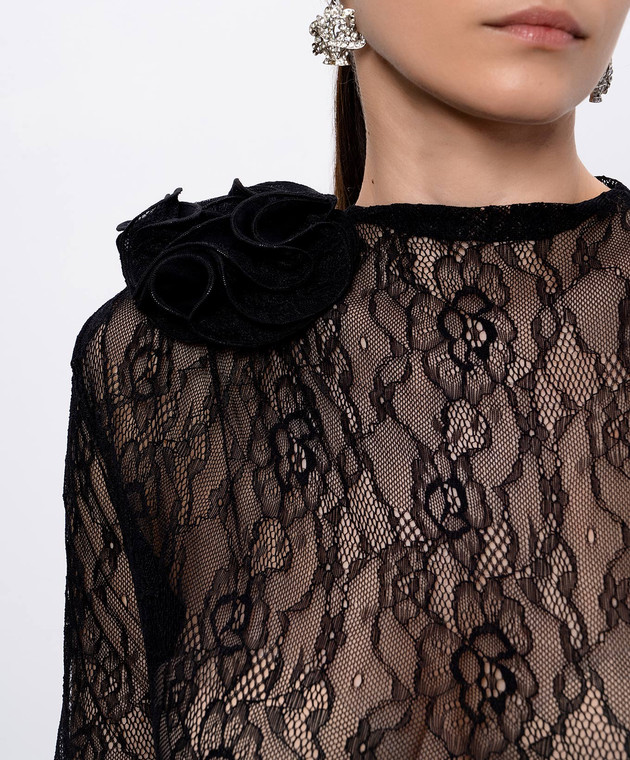 Nissa Черное боди из кружева с цветочной аппликацией BODY16528 изображение 5