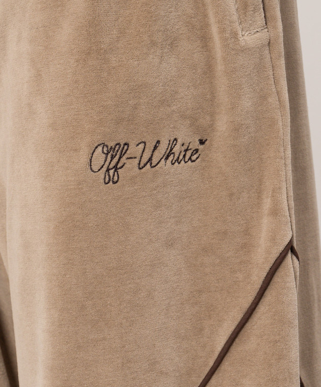 Off-White Бежевые бархатные спортивные штаны 44MCJ03RF26J001 изображение 5