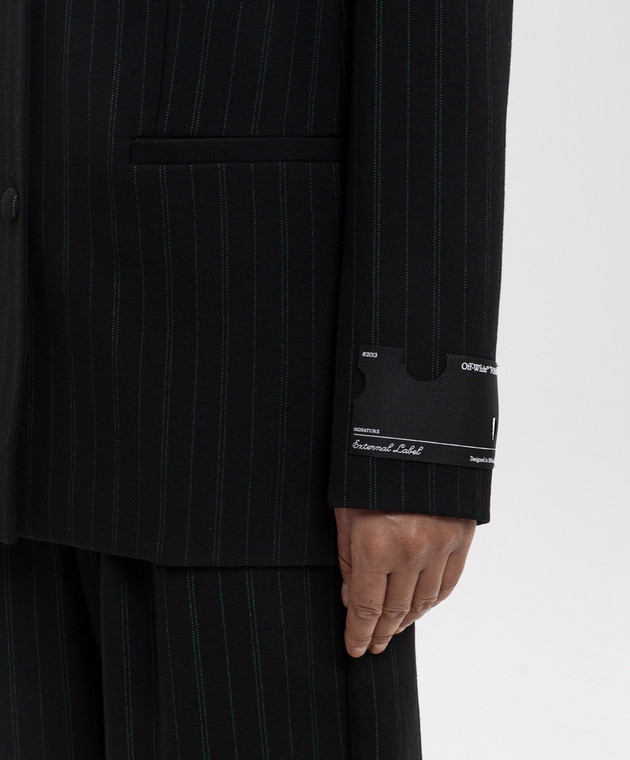 Off-White Чорний жакет з вовни в смужку 2FG00476T зображення 5