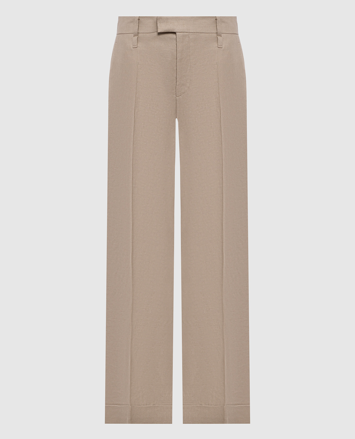 

Бежевые брюки из льна с отворотами, Бежевый, Широкие брюки