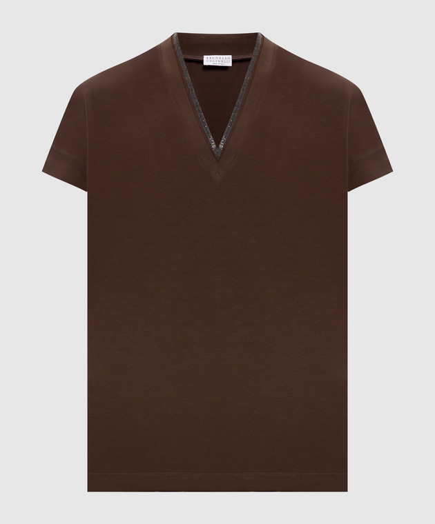 Brunello Cucinelli Коричневая футболка с цепочкой мониль M0T18BD222