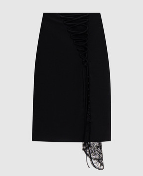 Alexander McQueen Черная юбка-карандаш из шерсти с кружевом A00047QJAAC