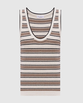 Brunello Cucinelli Майка кольору айворі в смужку з люрексом MAZ263800P