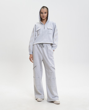 Off-White Серое меланжево худи Diag Soft Life с логотипом 2BB06BS26FLE001