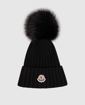 Moncler Черная шапка из шерсти с помпоном L20933B00039M1131