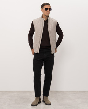 Bertolo Cashmere Коричневое поло из шерсти и шелка с молнией 900837000006