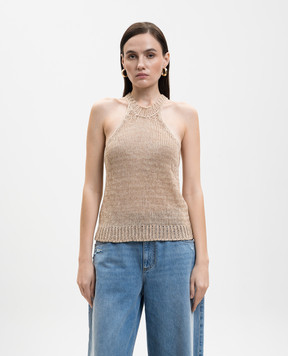 Solotre Бежевый вязаный топ с льном M3AB0003
