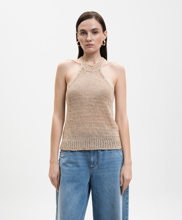 Solotre Бежевый вязаный топ с льном M3AB0003 изображение 3