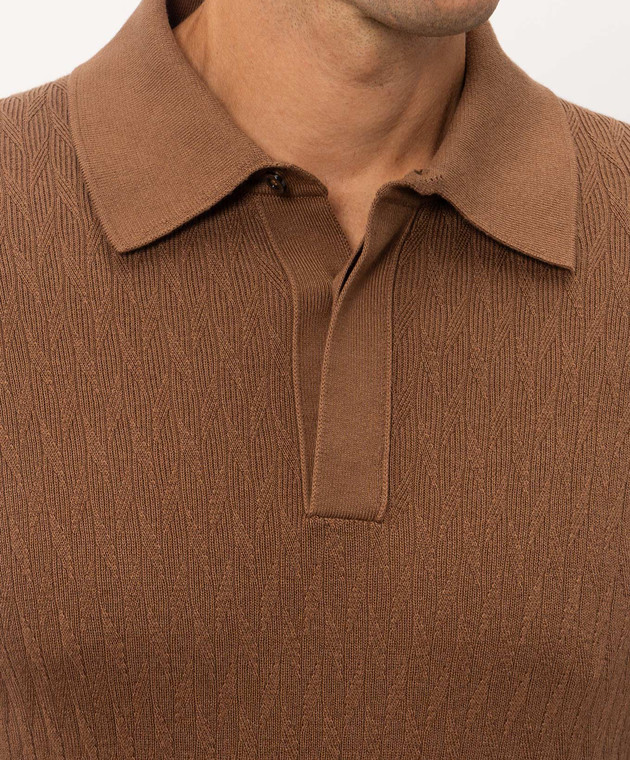 Canali Коричневе поло з тканим візерунком MK02486C1209 зображення 5