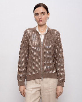 Peserico Коричневий ажурний кардиган з паєтками A99077F0709110
