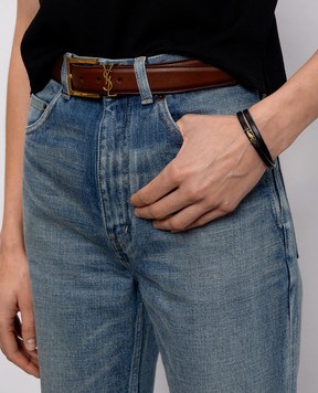 Saint Laurent Черный кожаный браслет в два оборота с монограммой логотипа 745602BL40J