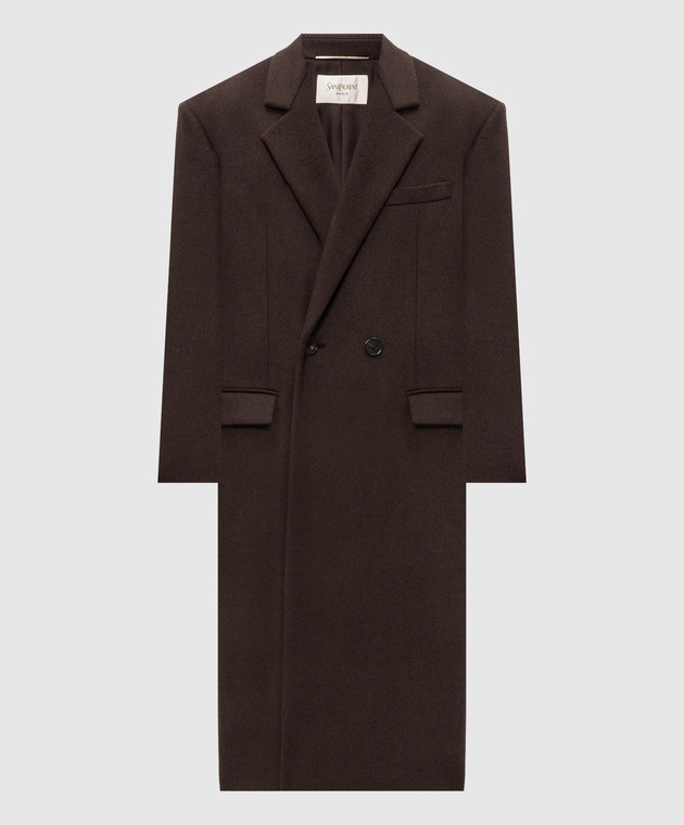 Saint Laurent Коричневое пальто из шерсти 873406Y1O11