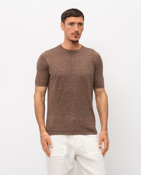 Brunello Cucinelli Коричнева футболка з льоном M2L00340