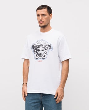 Versace Біла футболка з принтом емблеми 10133021A16753
