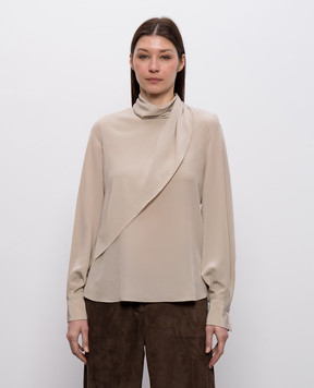 Brunello Cucinelli Бежевая блуза из шелка с эффектом наложения слоев MP993B1U14