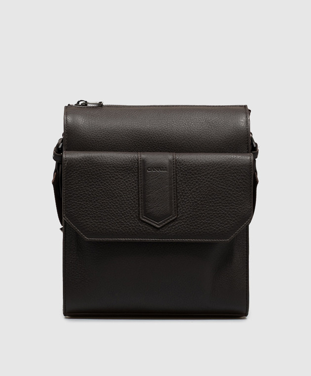 Canali Коричнева шкіряна сумка з тисненням логотипа NA00261P326134